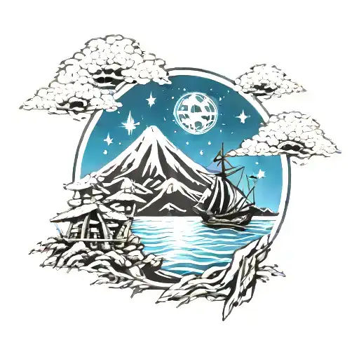 Fuji mountain with Star Wars ships tattoo design idea