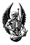 winged muscular skeleton playing bagpipes tattoo design idea