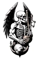 winged muscular skeleton playing bagpipes tattoo design idea