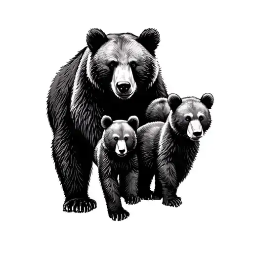 Mama Bear protecting 3 cubs tattoo design idea