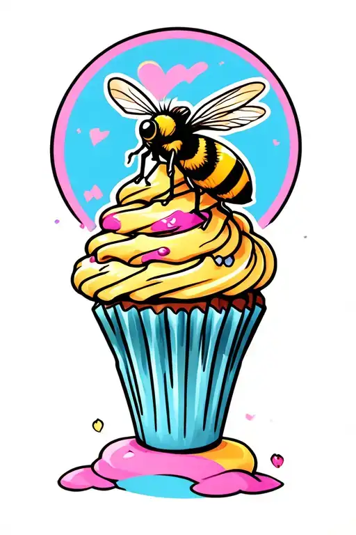 cupcake with a bee perched tattoo design idea