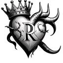 make me a simple heart with a R mixed in with the heart and have the heart as a devil and have a queen crown on the horn tattoo design idea