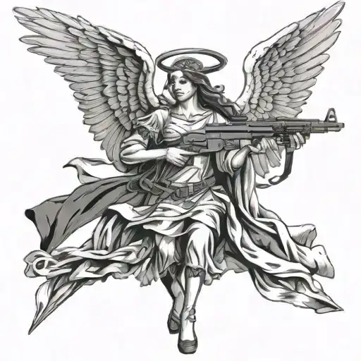 angels with ak47 tattoo design idea