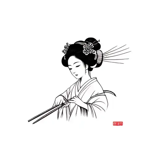 geisha holding chopsticks tattoo design idea
