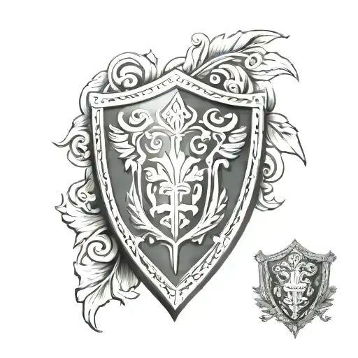 Roman shield engraved tattoo design idea