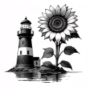 sunflower and lighthouse tattoo design idea