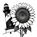 sunflower and lighthouse tattoo design idea