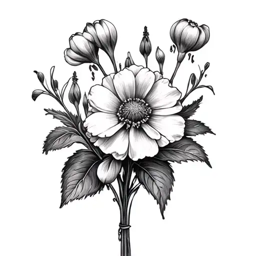 Bleeding hearts Flower and an Marigold Flower Bouquet" Tattoo Design tattoo design idea