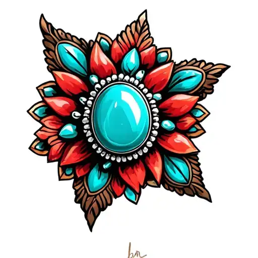 western turquoise and red jewlery  tattoo design idea