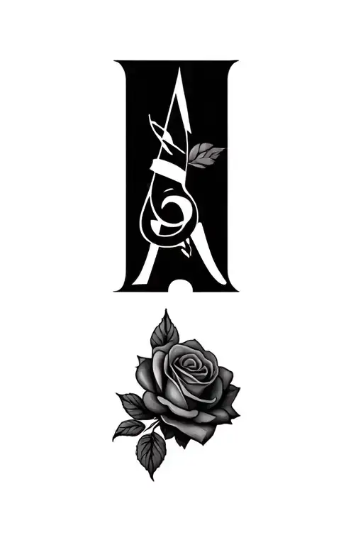 cursive A with a rose tattoo design idea
