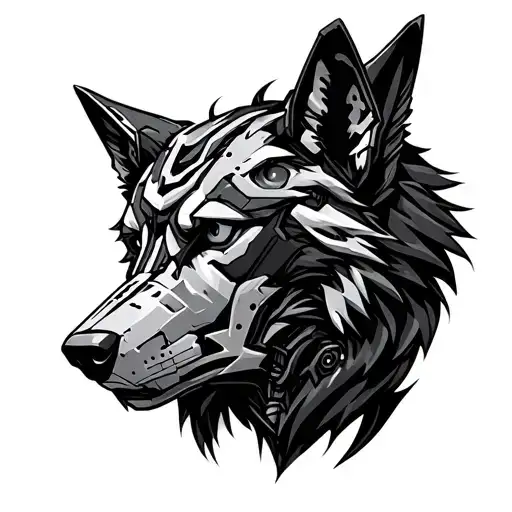 half wolf half robot face tattoo design idea