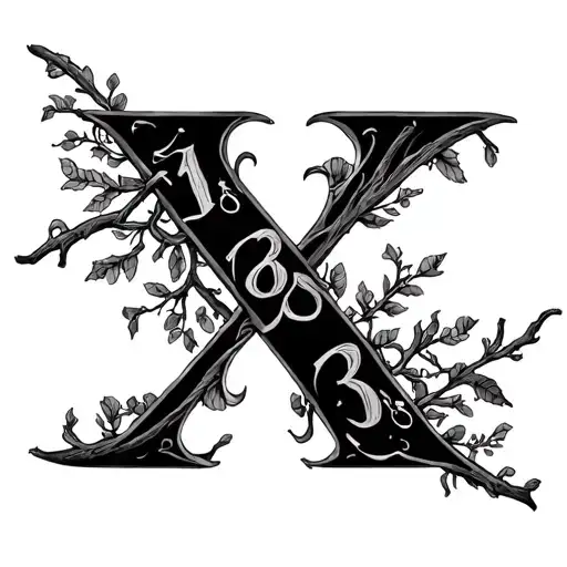 X caligraphic (like handwritten) with the numbers 1 8 9 3 in each branch.  tattoo design idea