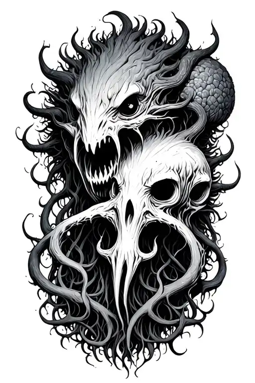 yog sothoth and azathoth and cthulhu black tattoo design idea
