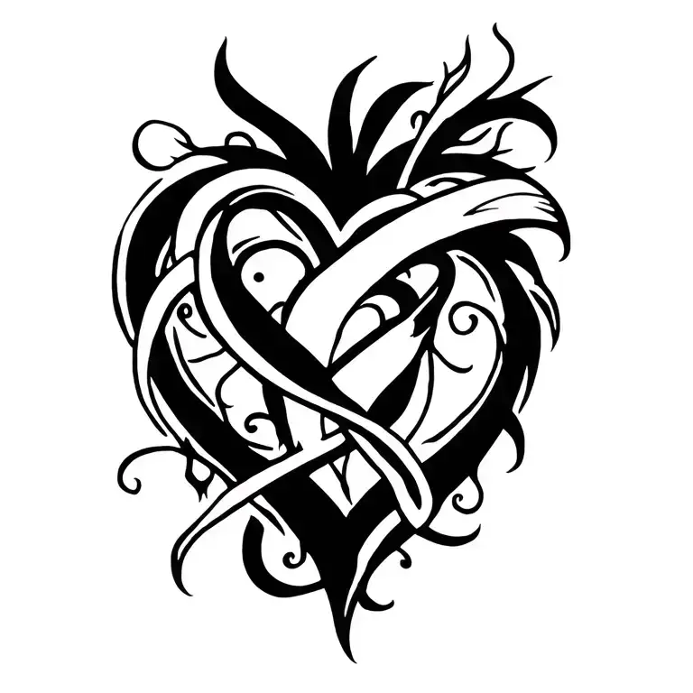 tribal heart with cancer ribbon tattoo design idea