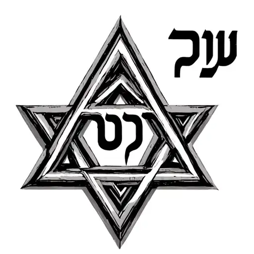 hexagram whit text 'חנה‎' in center tattoo design idea