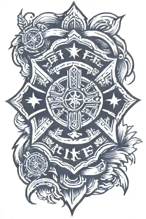 Cross under fire department symbol tattoo design idea