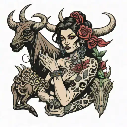 Taurus mother holding  2 Capricorn and 3 cancer signs  tattoo design idea