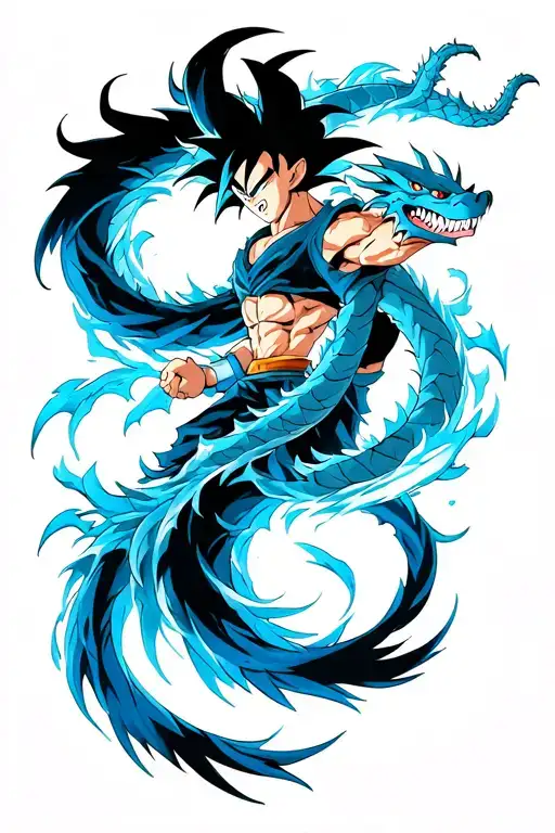 Coverup solo leveling anime over a black and gre with blue dragon ball z goku and shenron tattoo tattoo design idea