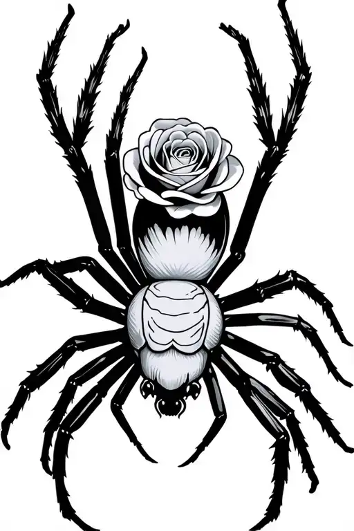 black widow spider with rose as the spider's abdomen tattoo design idea