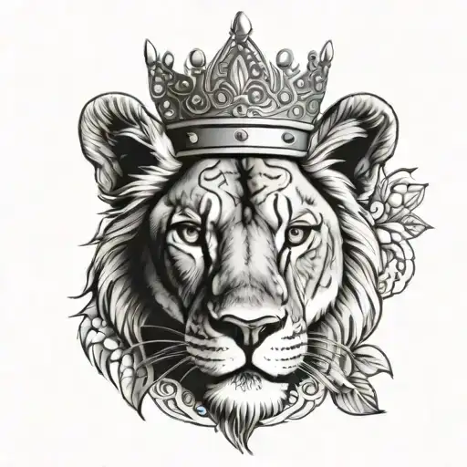 Henna lioness wearing a crown tattoo design idea