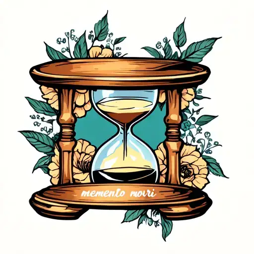 A hourglass with written in cursive style carpe diem, tempus fugit, memento mori tattoo design idea