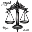 Libra scale tilted with one side saying Elijah with my birthdate 10/01/1990 tattoo design idea