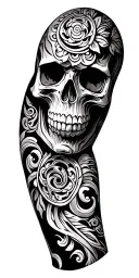 skull and maori arm sleeve tattoo design idea