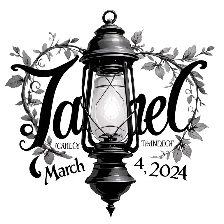 lantern from the Disney movie  tangled with the letter v in cursive and the date March 4,2024 in Roman numerals  tattoo design idea