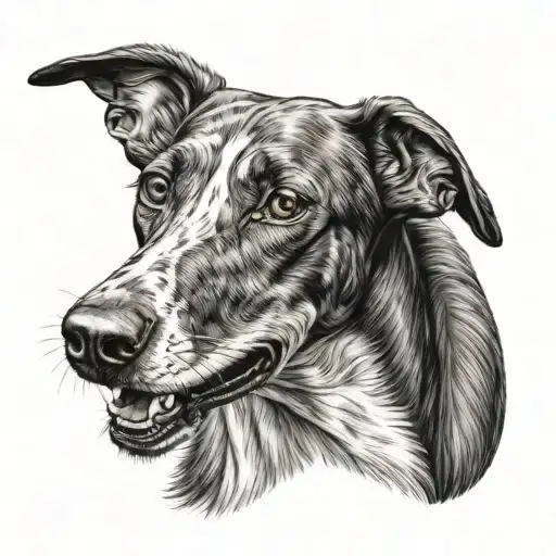 muzzle dog breed Russian greyhound in dark style graphics tattoo design idea