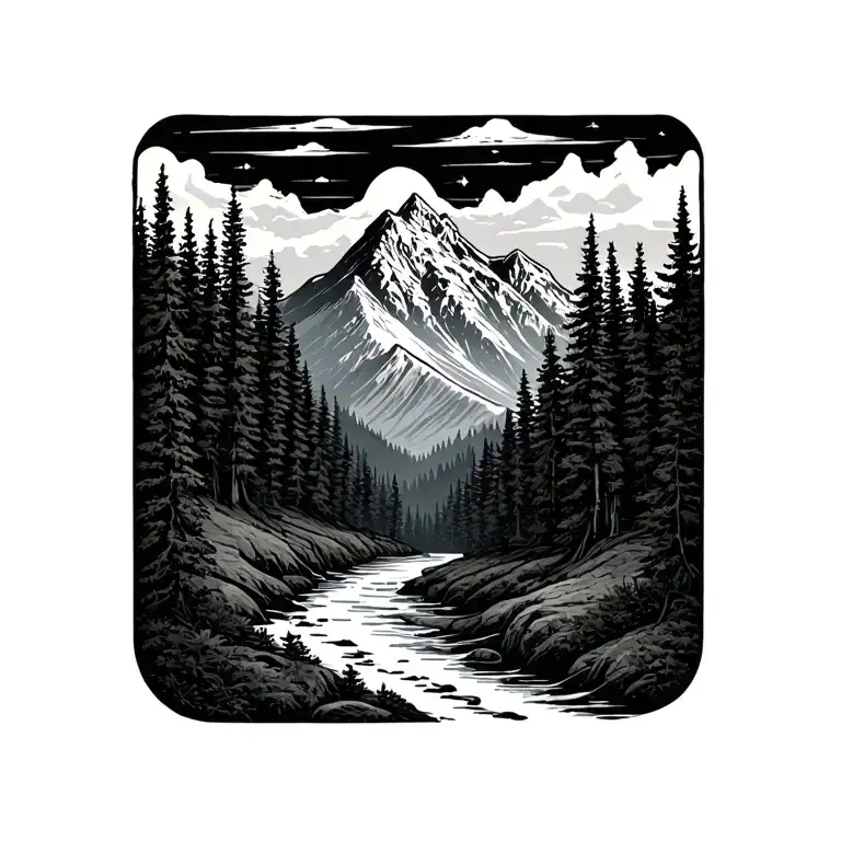 Forest Mountain Debarding tattoo design idea