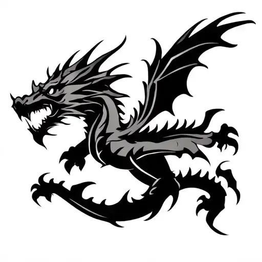stencil of western dragon flying tattoo design idea