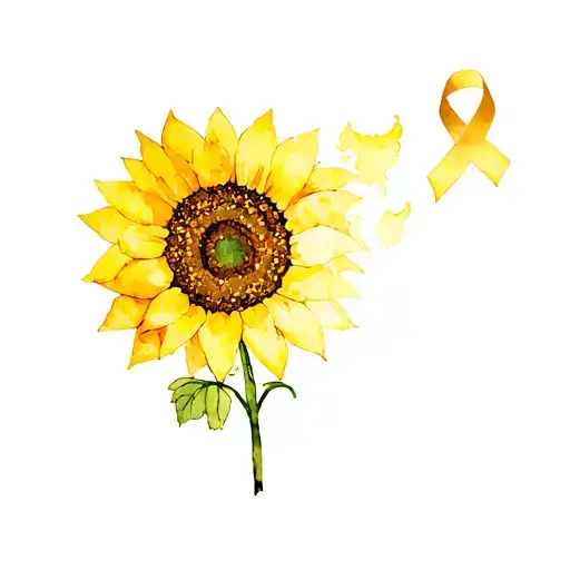 sunflower with yellow endometriosis awareness ribbon tattoo design idea