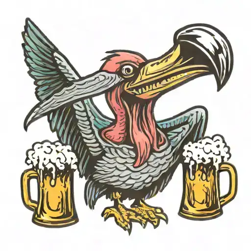 Pelican with beer in its beak tattoo design idea