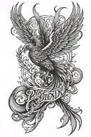 phoenix rising with number 8 and some words or phrases that hold personal about healing and resurection tattoo design idea