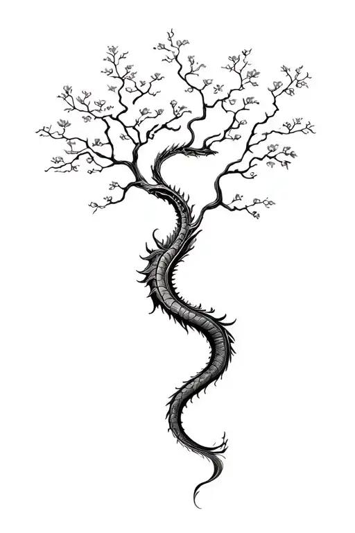 flying dragon tree tattoo design idea