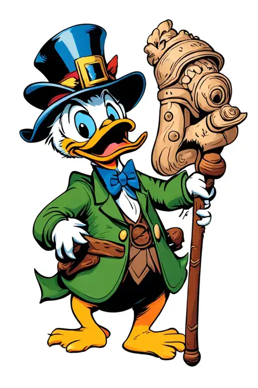 bio mechanical scrooge McDuck with a cane that is a t tattoo design idea