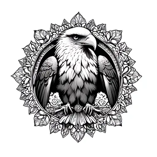 mexican eagle and mandala design. representing Mexican culture. feminine tattoo design idea