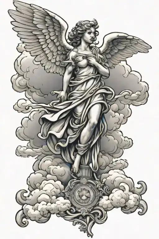 Clouds in top. Guardian angel and cherubs underneath tattoo design idea