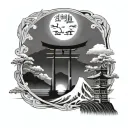 Northern lights with mt fuji torii gate tattoo design idea