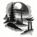 Northern lights with mt fuji torii gate tattoo design idea