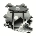 Northern lights with mt fuji torii gate tattoo design idea