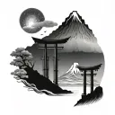 Northern lights with mt fuji torii gate tattoo design idea