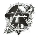 Create a graphic drawing on the theme of the Pink Floyd group with many details tattoo design idea