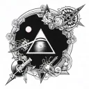 Create a graphic drawing on the theme of the Pink Floyd group with many details tattoo design idea