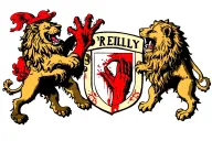 O'Reilly crest, with out the name, with two lions facing eachother with a severed bloody hand between them tattoo design idea