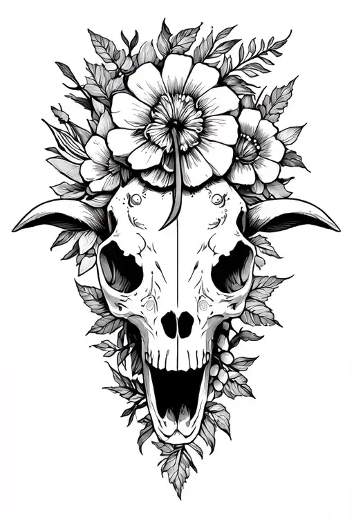 rooster , goat skull , windmill , sexy flowers tattoo design idea