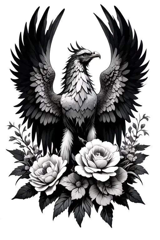 Phoenix with flowers as wings tattoo design idea