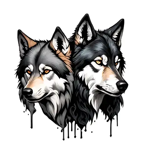 light and dark wolves. good and evil. conscience  tattoo design idea