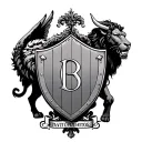 Shield with initials with wings sustained by a lion and a full -body bull tattoo design idea