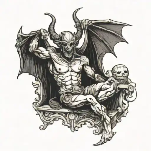 demon of greed guarding his gold tattoo design idea